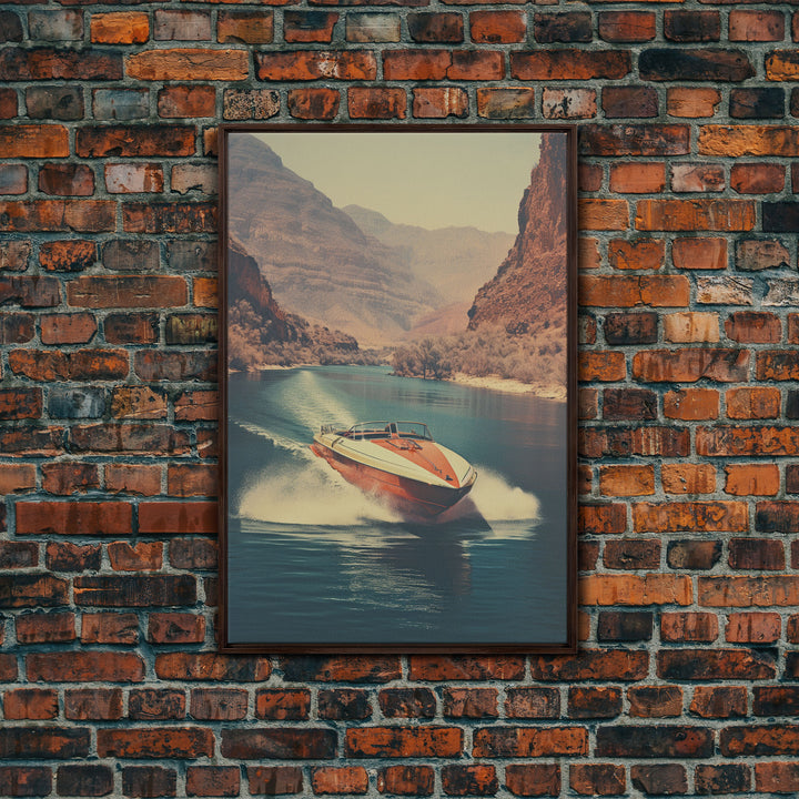 Vintage Photography Print, Speed Boat In The Grand Canyon, Framed Canvas Print, Nautical Art, 1950s/1960s Photography