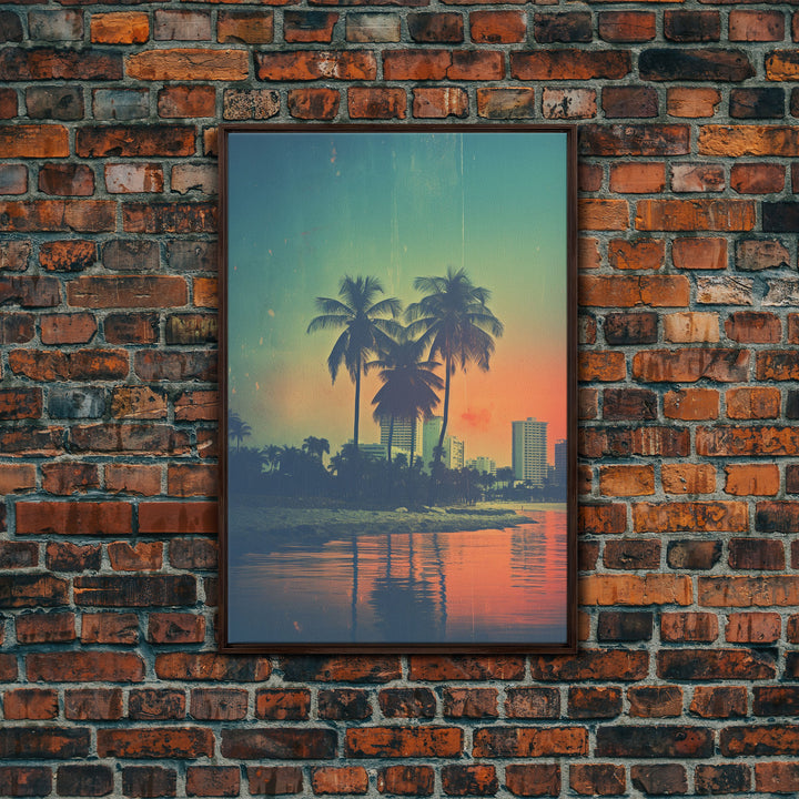 Palm Tree Wall Art, Cityscape Art, Sunset, Canvas Print, Wall Hanging, Portrait Art, Realtor Closing Gift, Bedroom Prints , Farmhouse Art