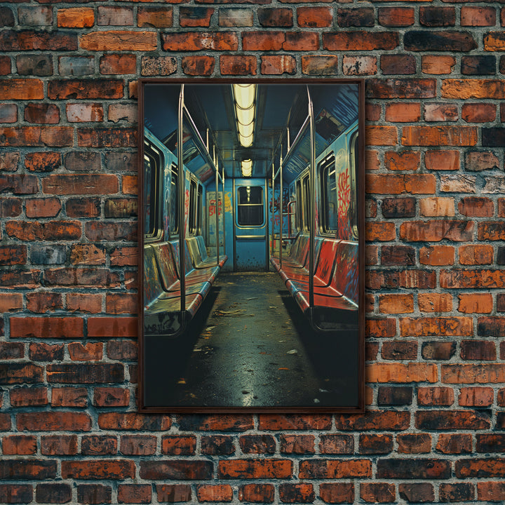 Urban Decay, Abandoned Subway Car Photography Framed Canvas Print, 1970s NYC Subway Car, Graffiti Art