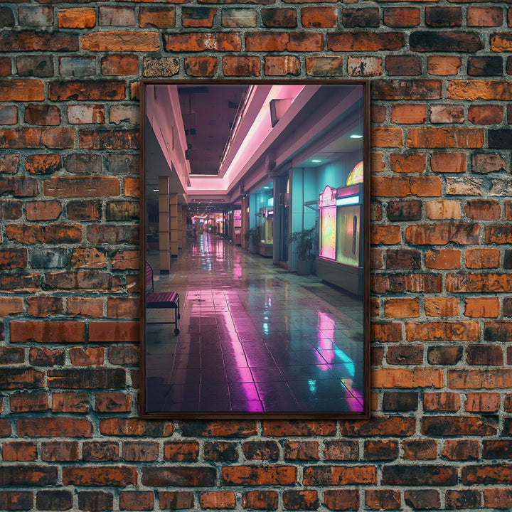 Photo Of A 1980s Mall, Framed Canvas Print, Liminal Spaces, Vaporwave Aesthetic Wall Art, Game Room Decor