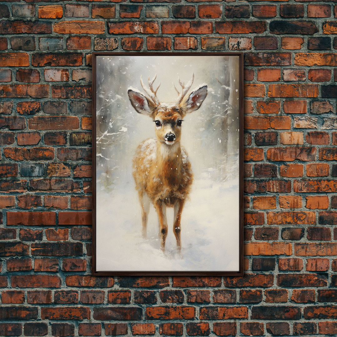 Cute Buck Wearing A Santa Hat, Christmas Decor, Woodland Animals, Christmas Wall Art, Winter Decor, Holiday Decor, Seasonal Decor, Cute Deer