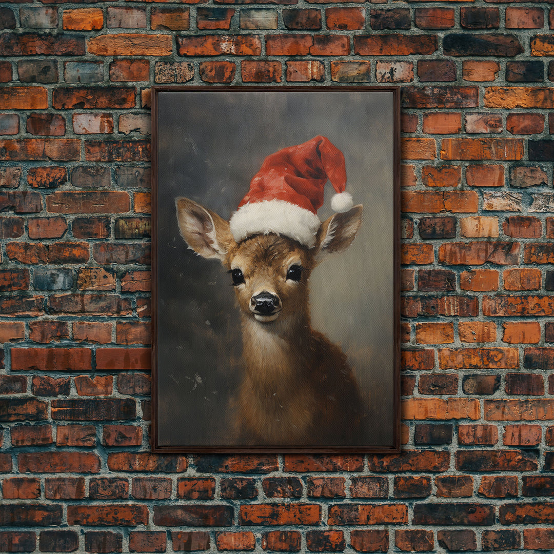 Cute Christmas Deer - Farmhouse Christmas Decor - Fawn Dressed For Christmas - Xmas Decor - Christmas Wall Art- Holiday Decorations