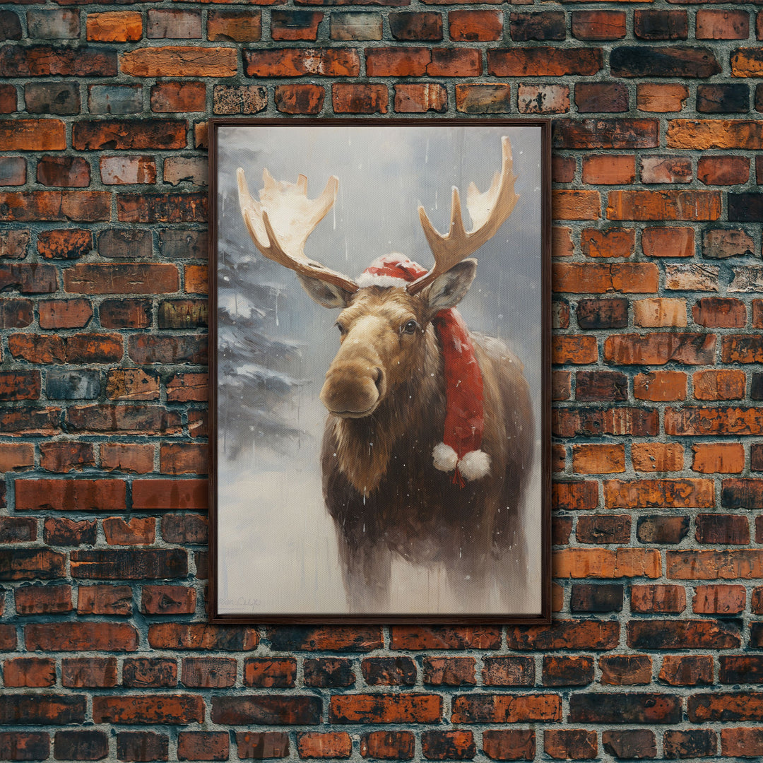 Silly Moose Dressed For Christmas, Christmas Art, Christmas Decor, Christmas Wall Art, Farmhouse Christmas, Vintage Christmas