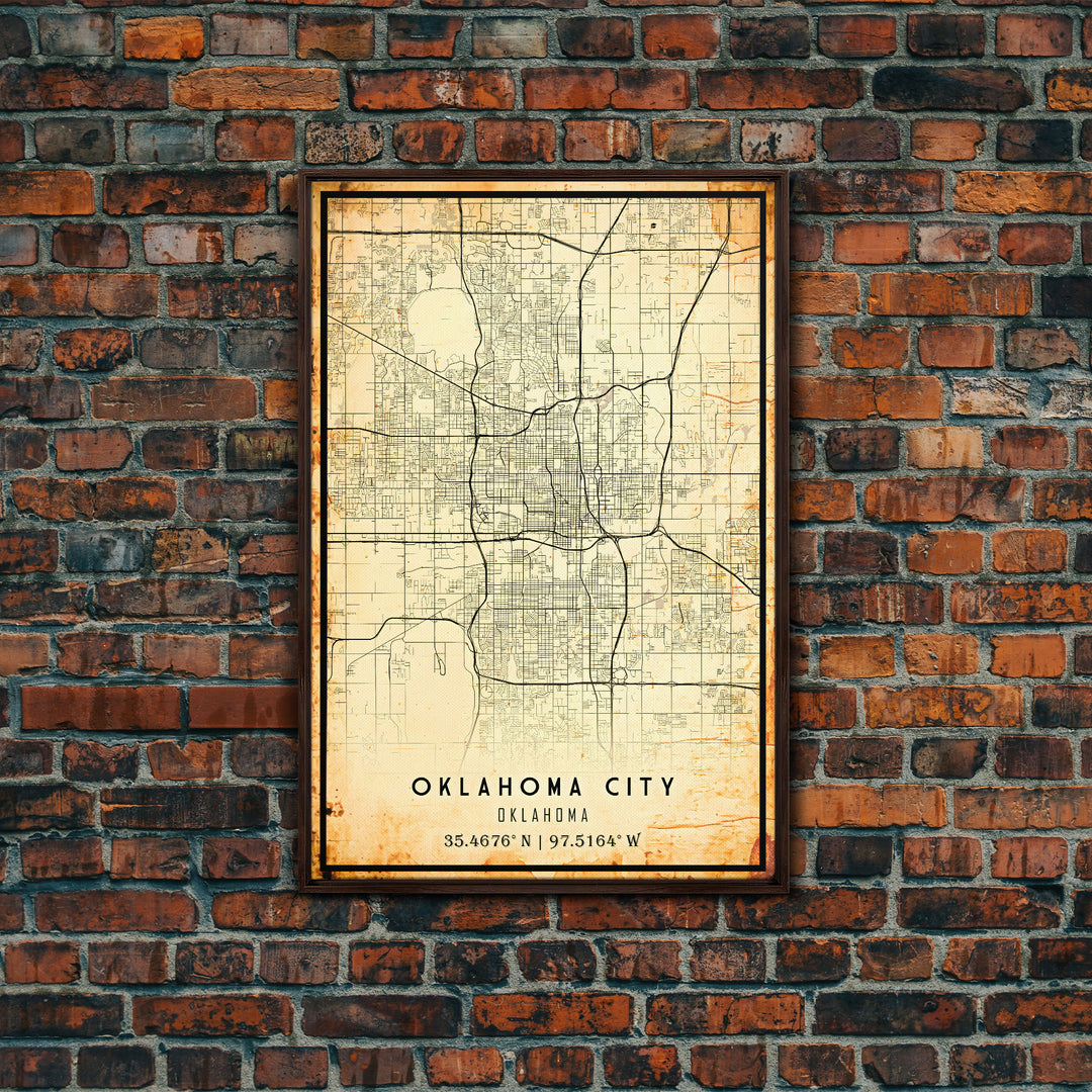 Oklahoma City Vintage Map Print, Oklahoma Map, Oklahoma State Map Art, Oklahoma City Road Map Poster, Vintage Map Gift, Road Trip Art