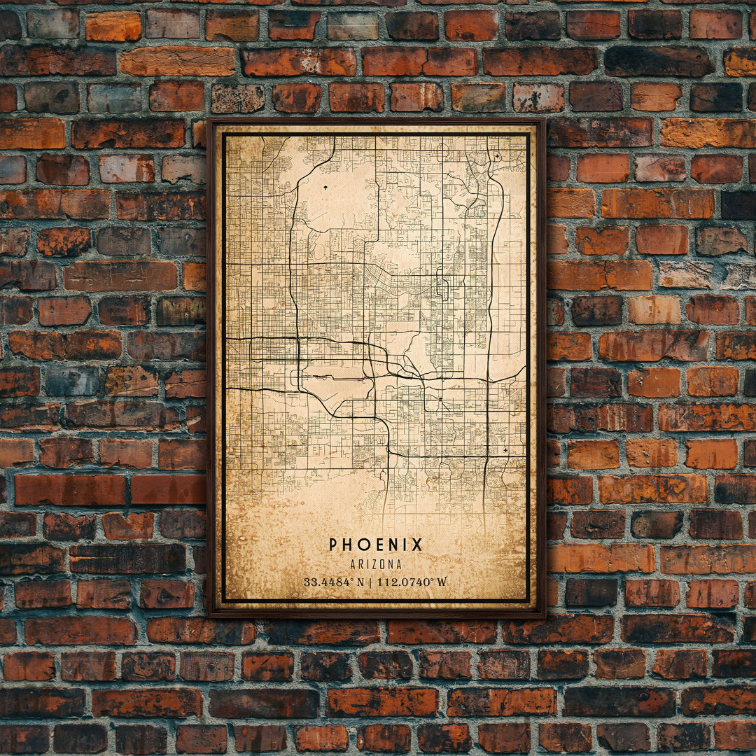 Phoenix Arizona Street Map, Framed Canvas Art, Arizona United States Road Map Wall Art, Office Wall Art, Wall Decor for Office