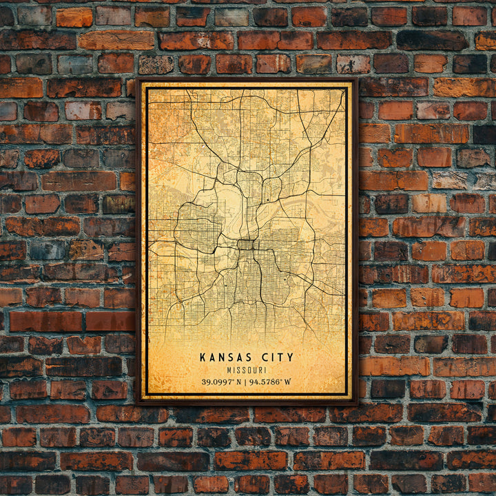 Kansas City Map Print, Kansas Gifts, Map of Kansas City, Kansas City Missouri, Map Wall Art, Cool Office Wall Art For Him