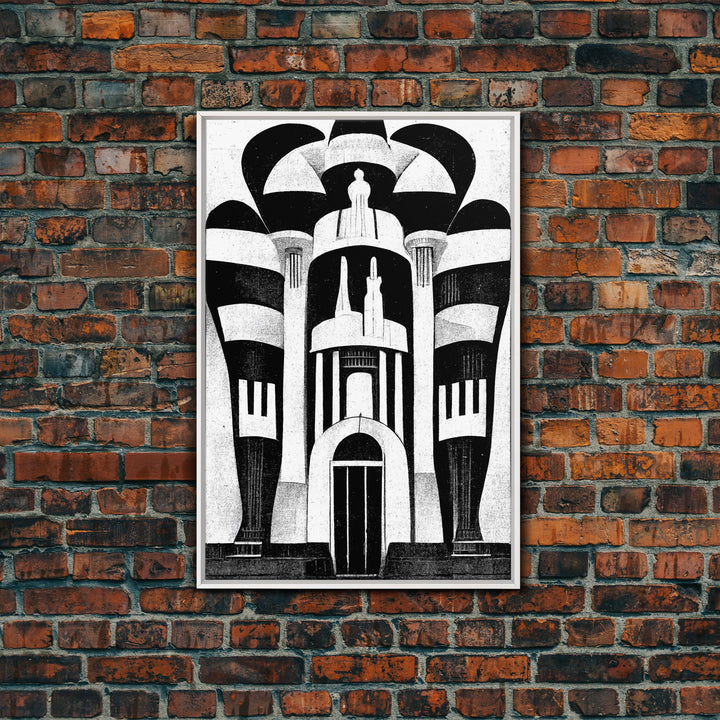 Vintage Style Art Deco Architecture Study, Framed Canvas Print, Retro Style Wall Art