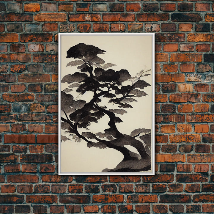 Black and White Japanese Maple Tree, Framed Canvas Print, Ready To Hang Framed Wall Art, Living Room Wall Hanging