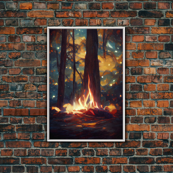 Abstract Campfire Art, Framed Canvas Print, Ready To Hang Framed Wall Art, Living Room Wall Hanging