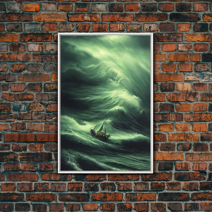 Sailboat in a hurricane, watercolor painting, framed canvas print, sailing in the eye of the storm