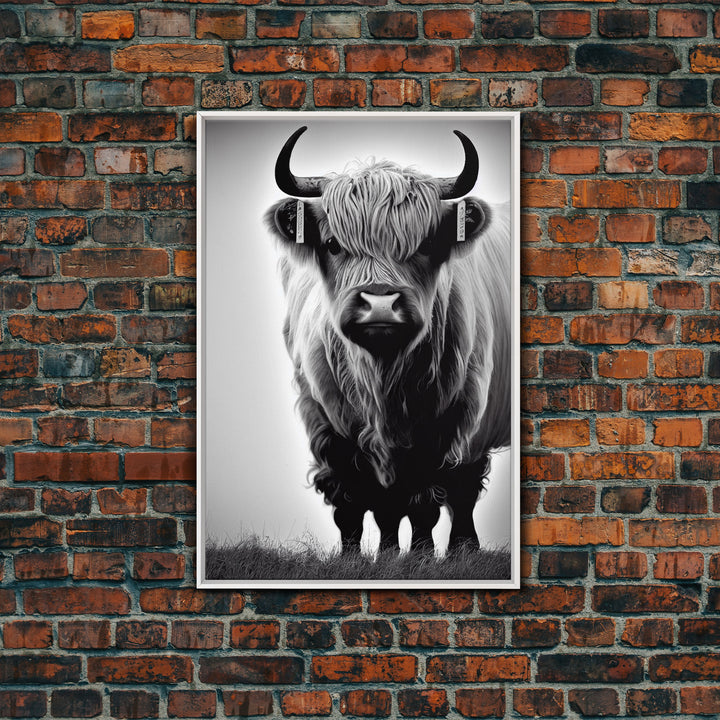 Highland Scottish Cow, Cattle Art, Framed Canvas Print, Farmhouse Decor, Western Cow Decor