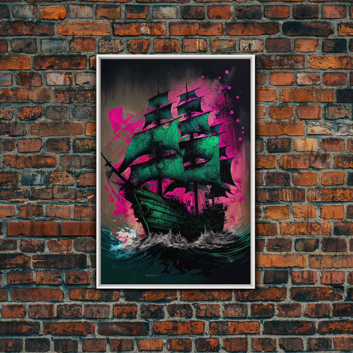 Surreal/psychedelic pirate ghost ship, fine art poster print