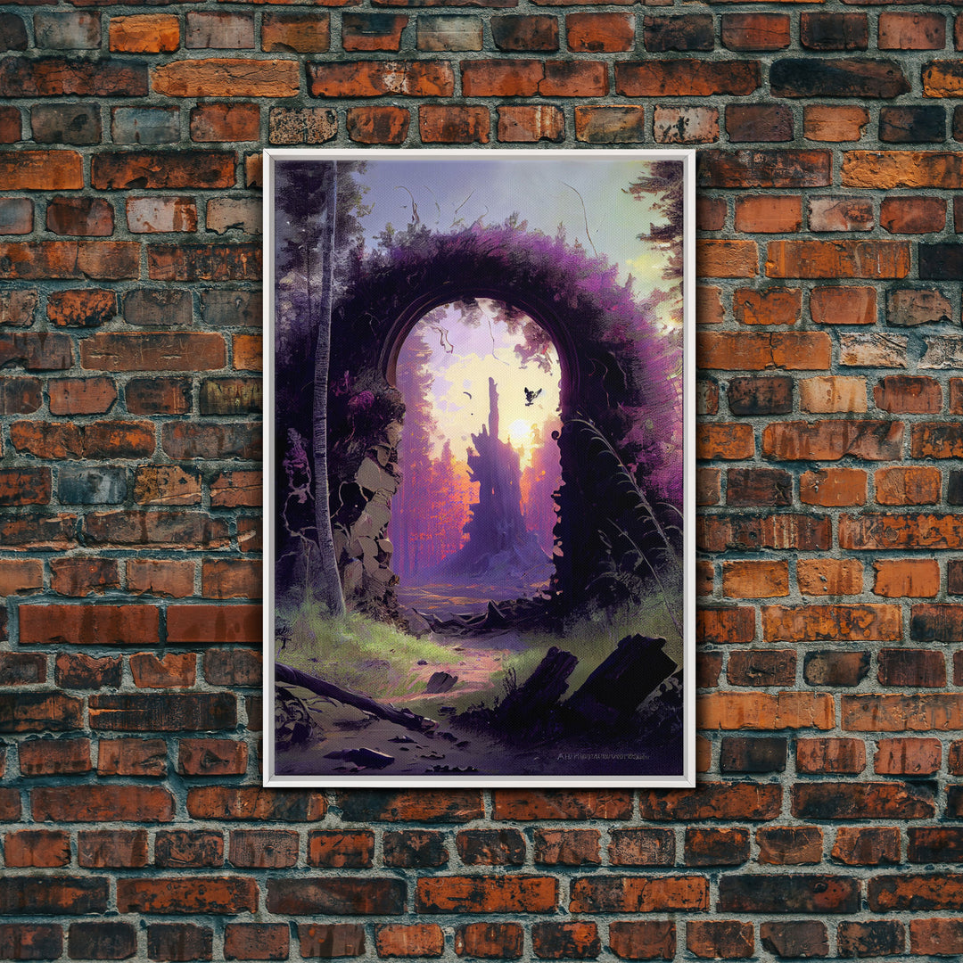 Portal to another world, purple fantasy art, watercolor, RPG concept art, framed canvas print