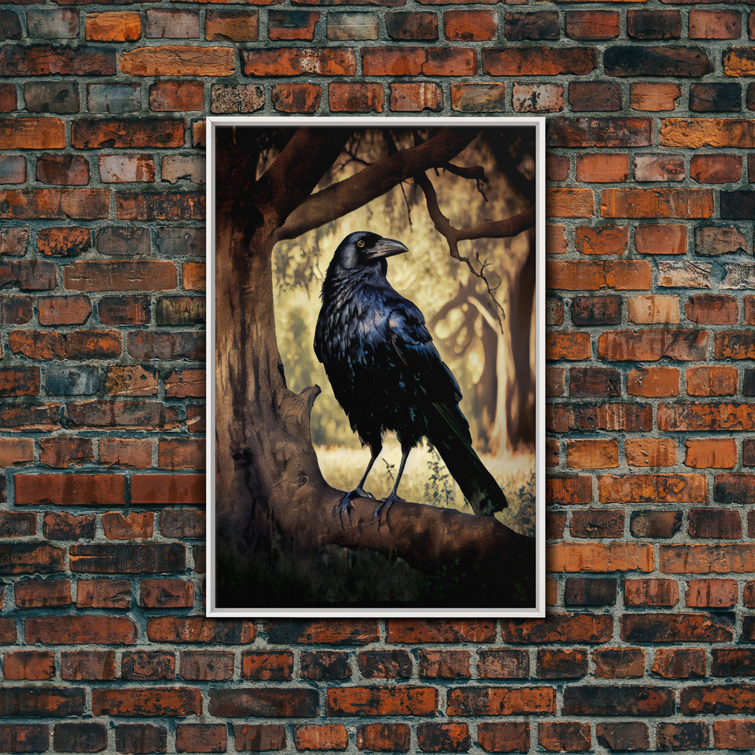 The raven, cool crow art, raven in a forest portrait, fine art poster print