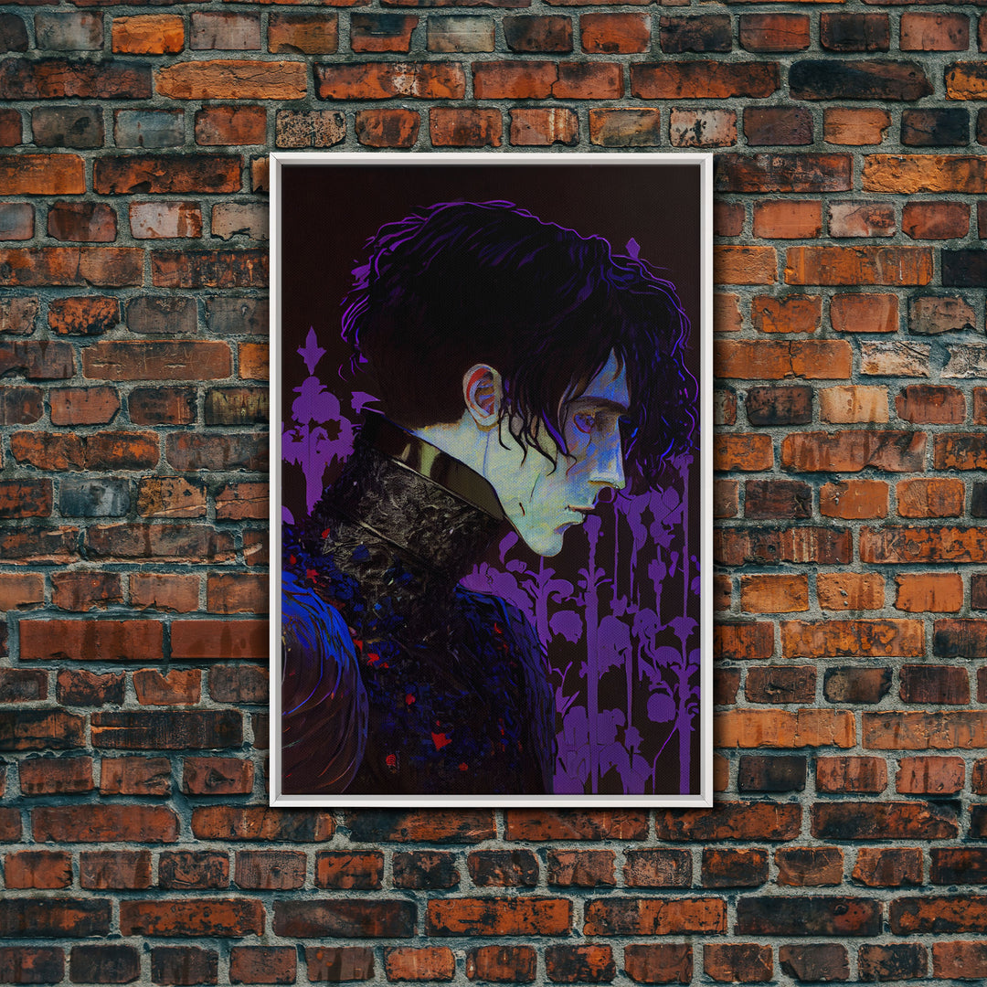 Portrait off the black knight, purple fantasy art, framed canvas print wall art