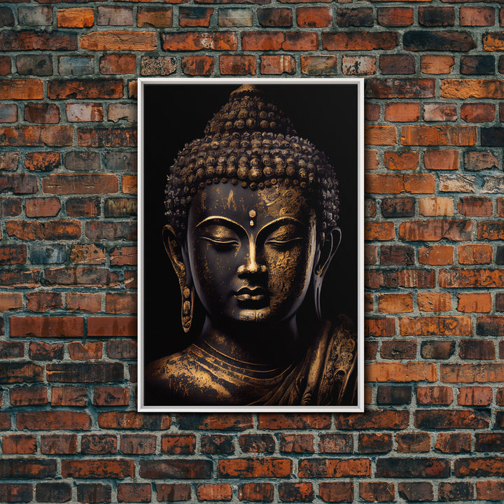 Gold and black Buddha, framed canvas print, zen center yoga art