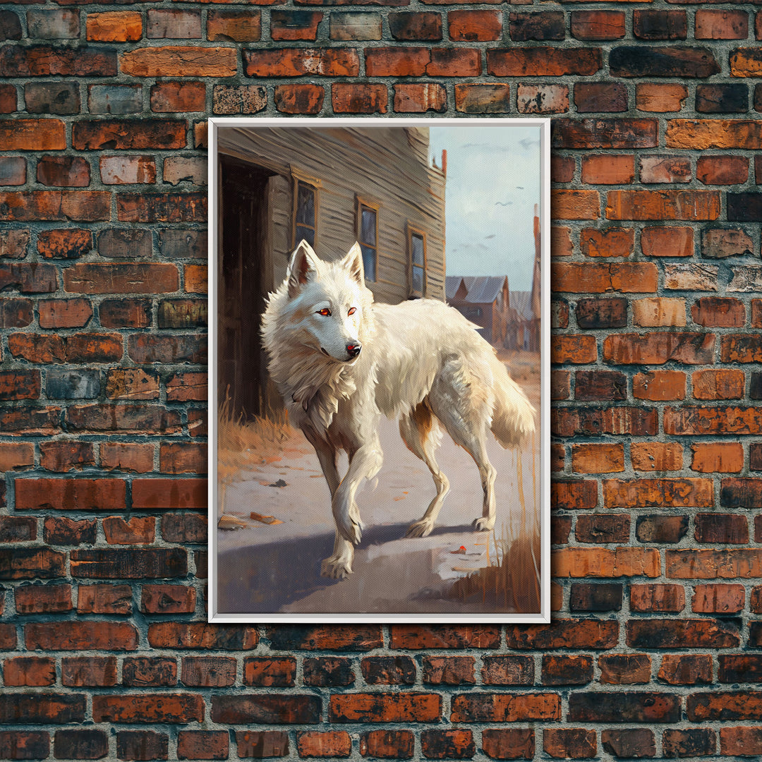 Wildwest Dire Wolf, fantasy art, framed canvas print