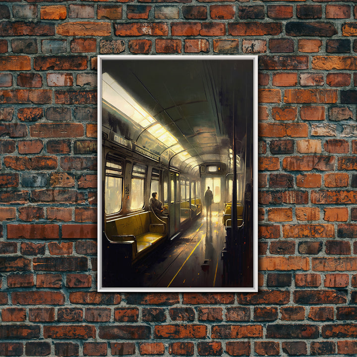 Still life on a subway, train art, framed canvas print