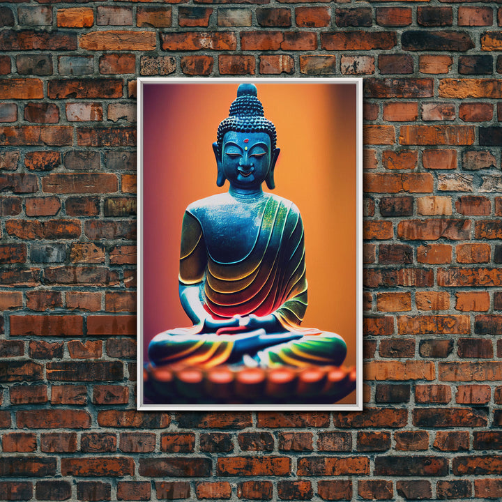 Colorful Buddha, Orange, Yoga center wall decor, fine art poster print