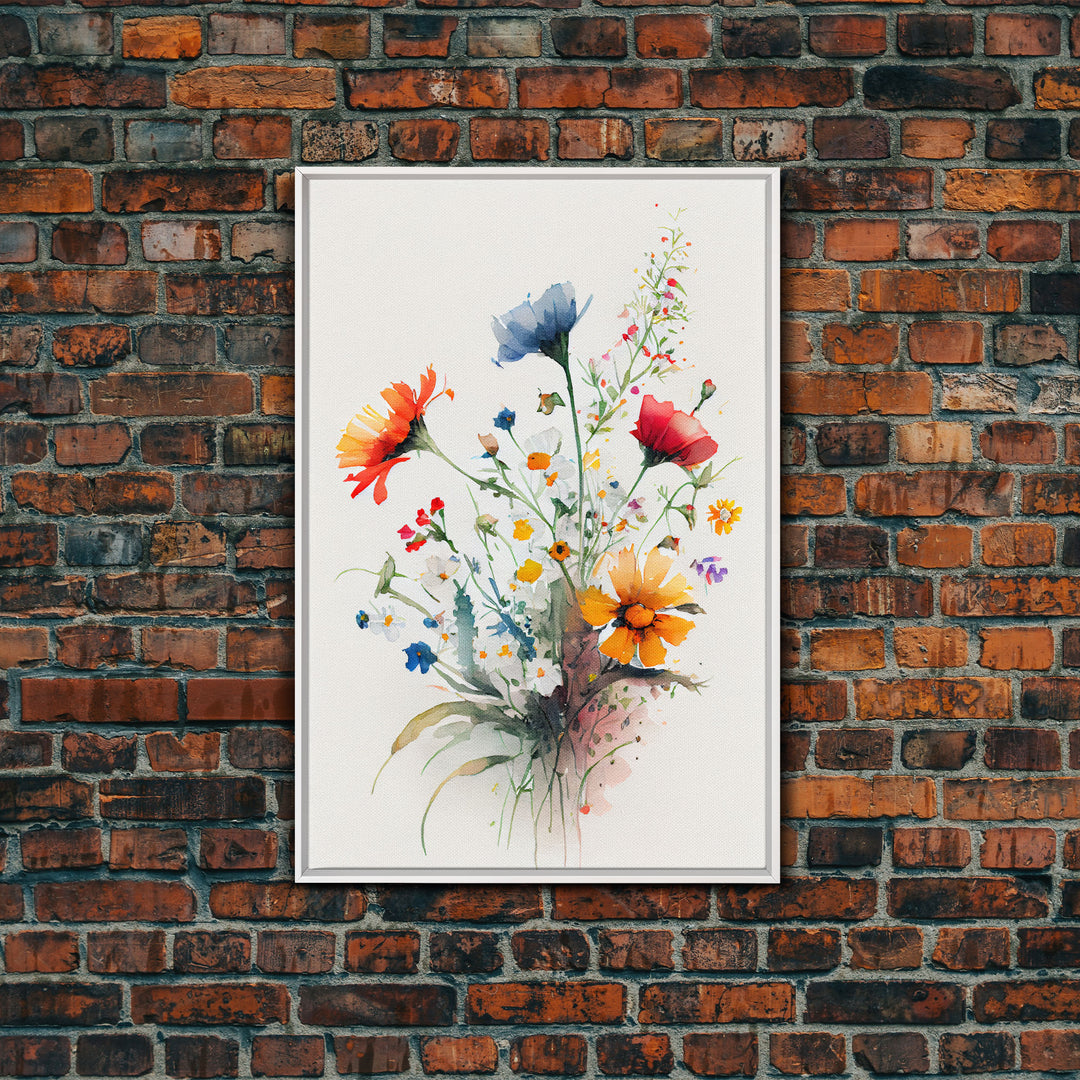 Colorful wildflowers, beautiful floral art, framed canvas print