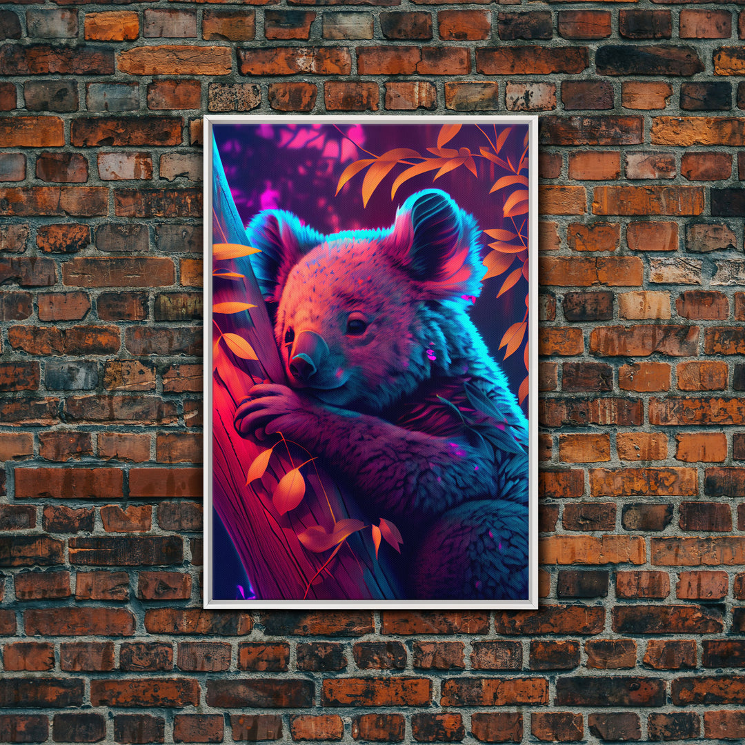 Cute Retro Wave Koala Bear, framed canvas print, Animals of Australia