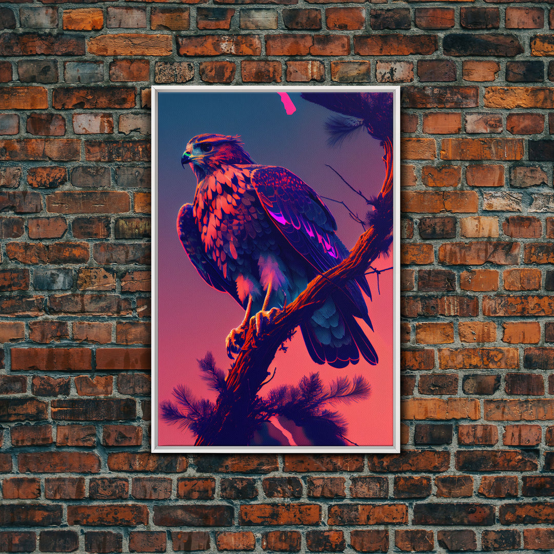 Nature Bird Hawk Perched On Branch Purple Sunset Fine Art Print, Wall Decor, Wall Poster, Wall Art Print