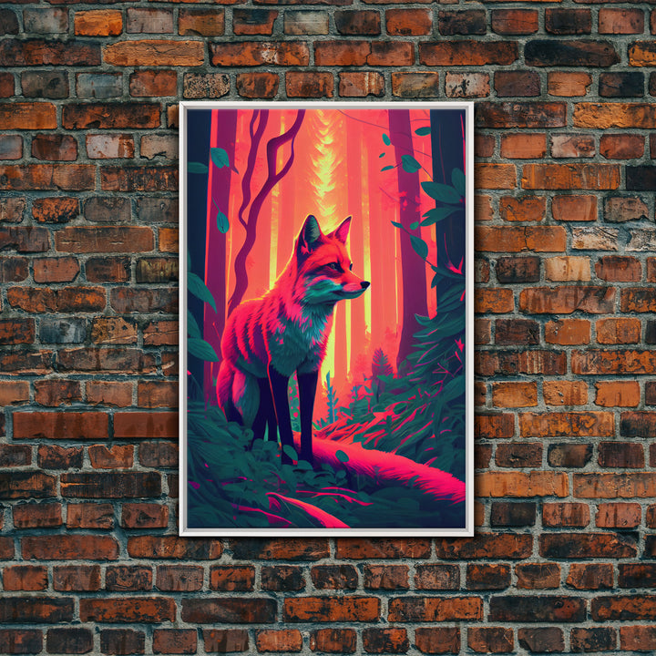 Fuchsia Fox In Woods Forest Twilight Sunset Fine Art Print, Wall Decor, Wall Poster, Wall Art Print