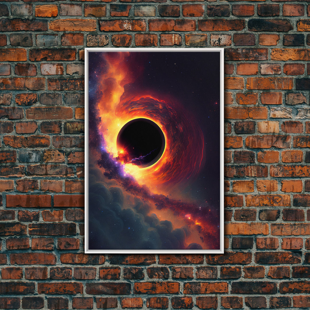 View of a black hole, space scifi art, framed canvas print