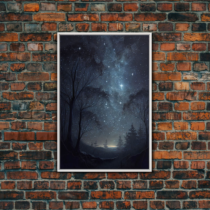 Starry niight sky oil painting print, framed canvas print, unique subdued wall art