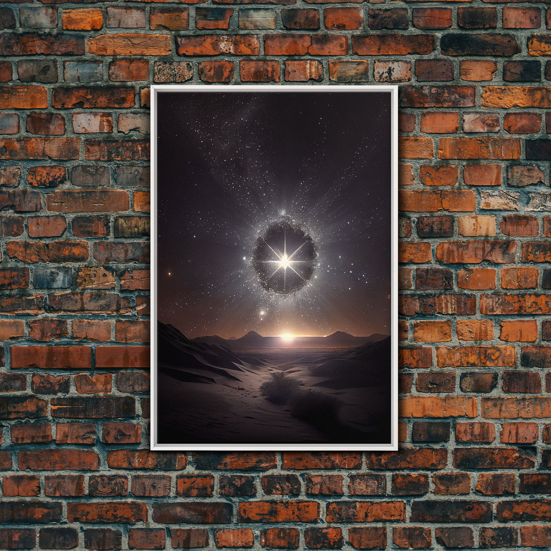 The North star over the Sahara, starry night sky art, framed canvas print