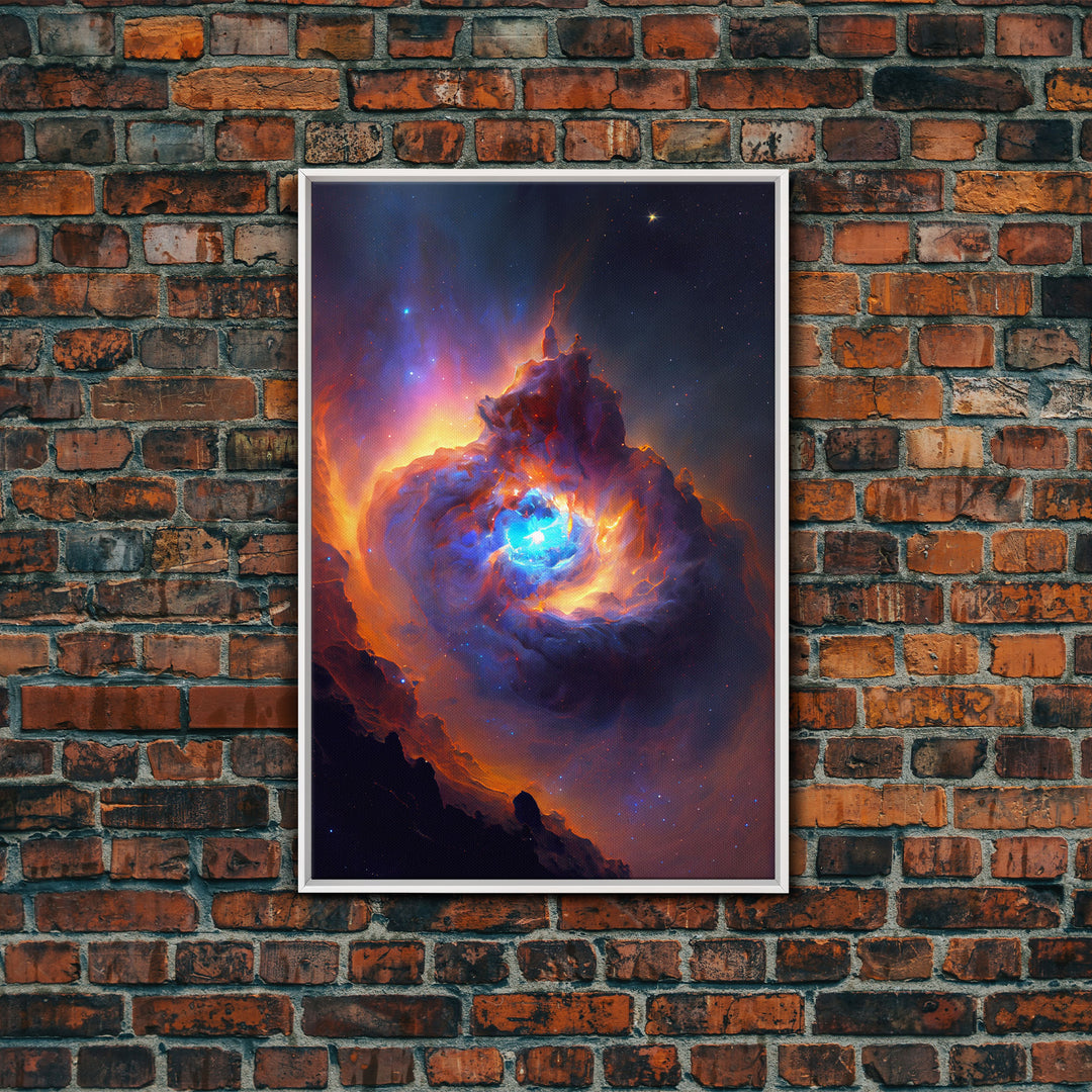 Colorful Nebula in Deep Space, Framed canvas print, retrowave watercolor space art