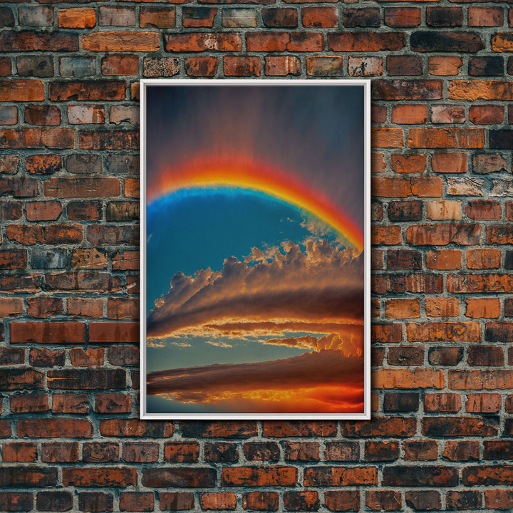 Rainbow Art, Framed Canvas Print, Rainbow Painting, Colorful Cloudy Sky wall decor