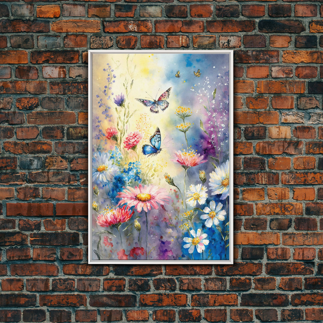 Butterfly Watercolor Painting Print, Framed Canvas Art, Large Wall Art, Butterfly wall art, Modern Wall Art, Retro Wall Art, floral Decor