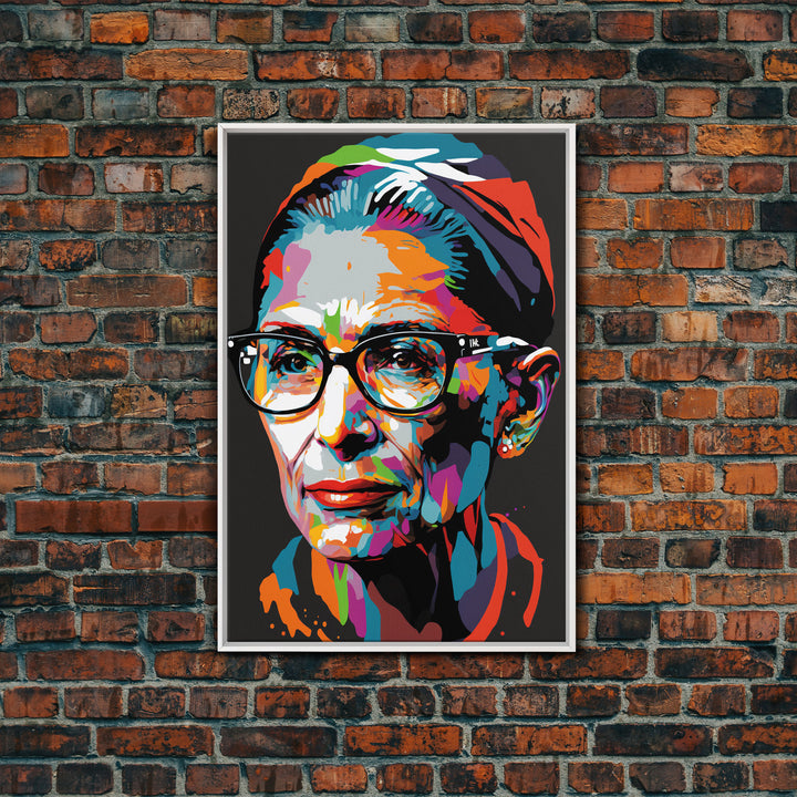 Notorious RBG, Ruth Bader Ginsburg Pop Art Portrait, Framed Canvas Print, Colorful Historic Figure Art