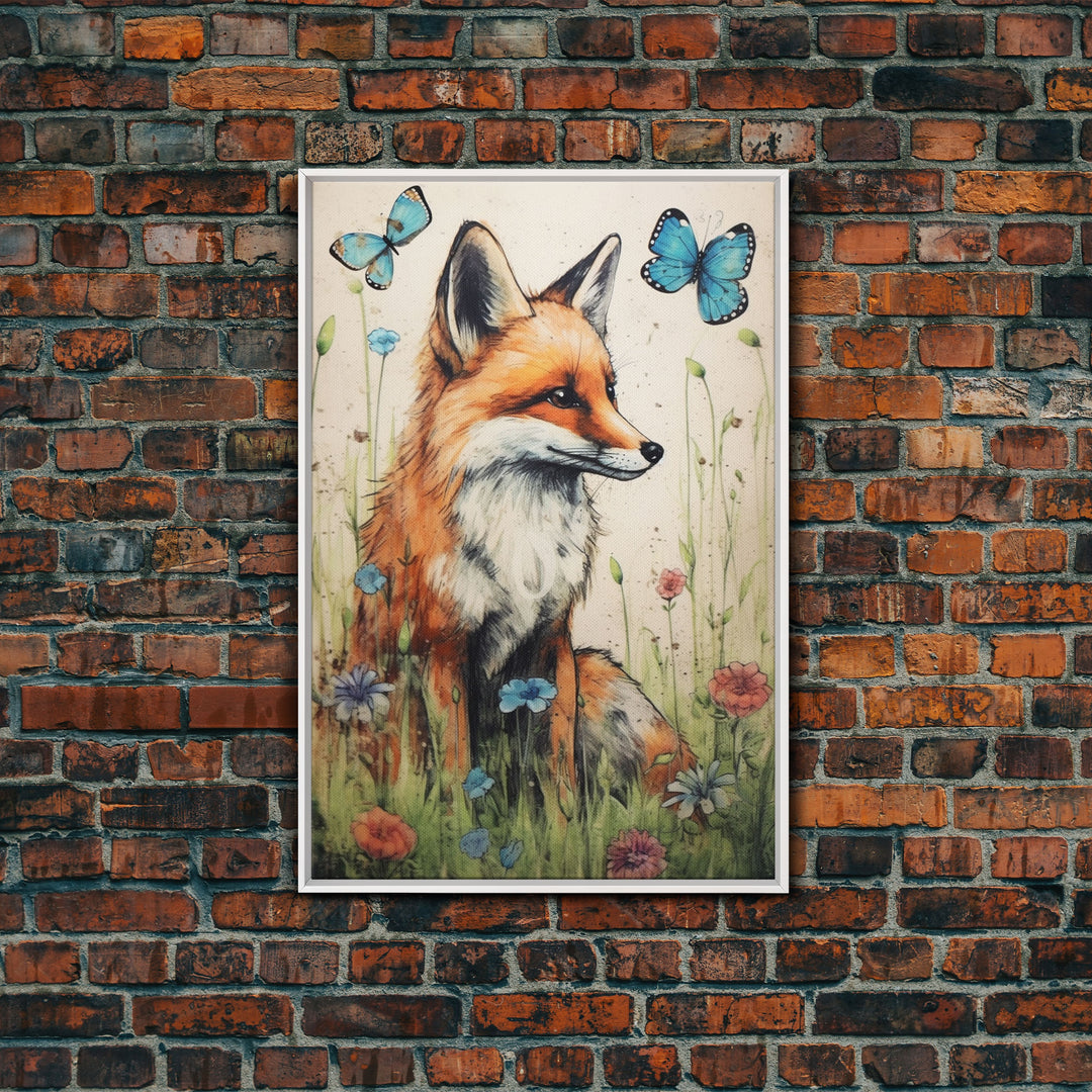 Red Fox Wall Art, 24" x 36" Wall Art, Woodland Spring Decor, Canvas Wall Hanging, Rustic Farmhouse Decor, Modern Farmhouse Art