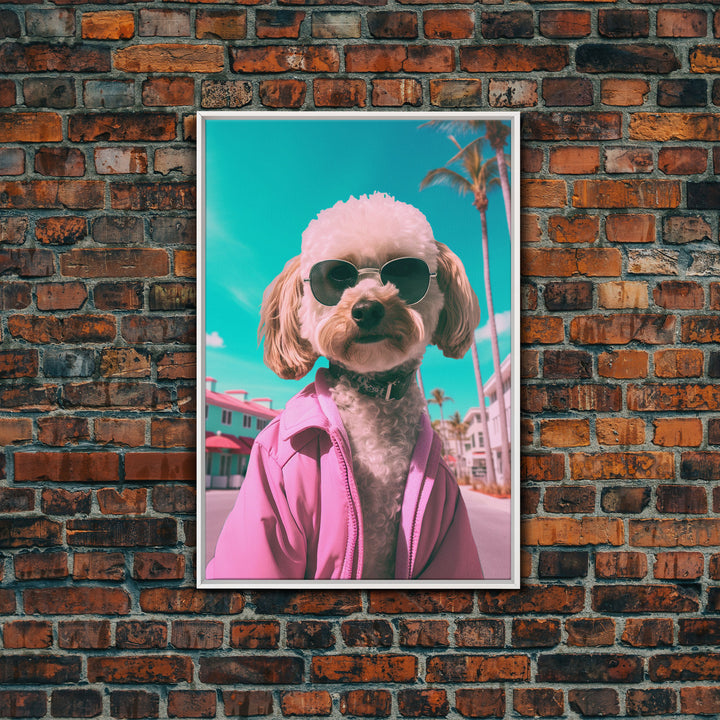 Poodle Dog Wall Print, Dog Wall Art, Dog With Shades, Pink Shirt, Funny Wall Art, Framed Wall Art, Framed Canvas, Wall Print, Wall Canvas