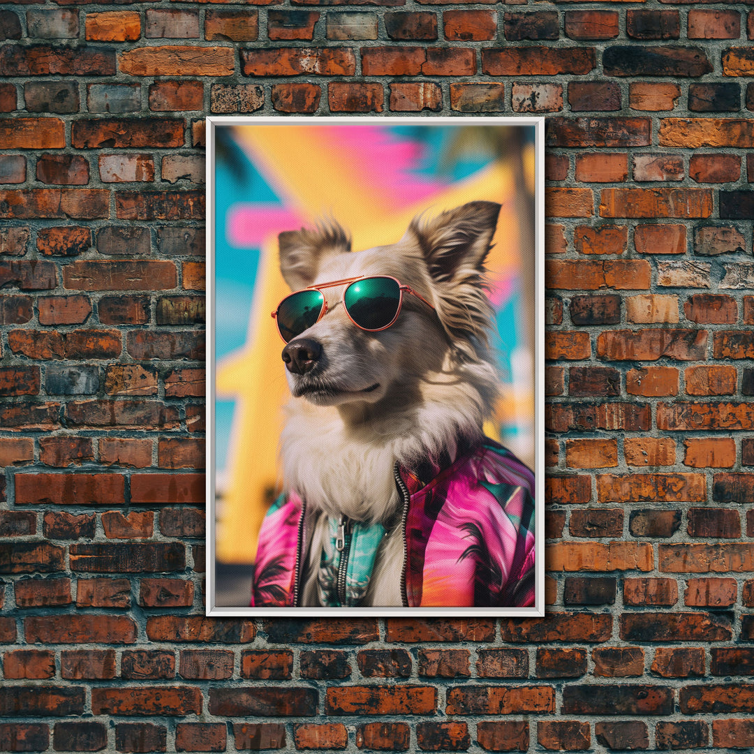 Dog With Shades, Pomeranian Wall Print, Dog Wall Art, Pink Shirt, Funny Wall Art, Framed Wall Art, Framed Canvas, Wall Print, Wall Canvas