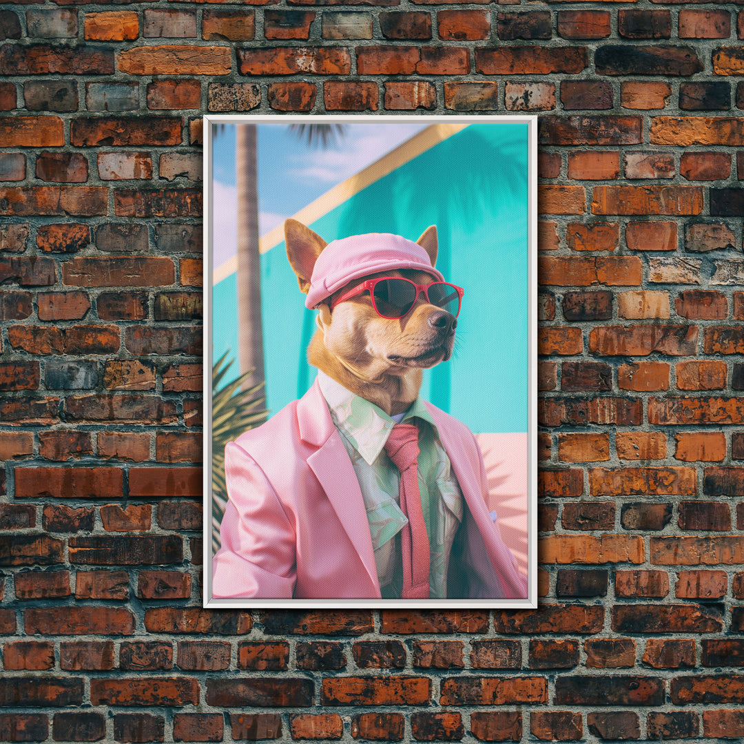 Shiba Inu Wall Print, Dog Wall Art, Dog With Shades, Pink Suit, Funny Wall Art, Framed Wall Art, Framed Canvas, Wall Print, Wall Canvas