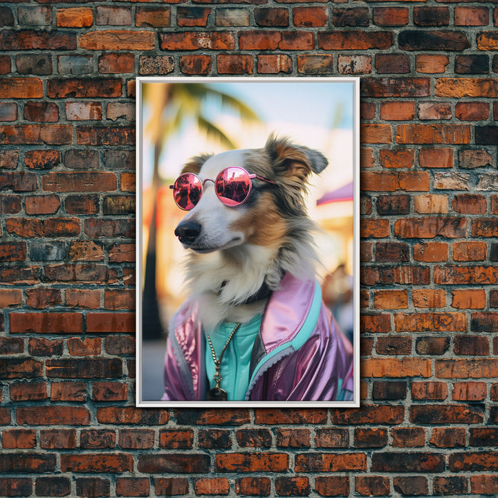 Border Collie Wall Print, Dog Wall Art, Dog With Shades, Pink Hoodie, Funny Art, Framed Wall Art, Framed Canvas, Wall Print, Wall Canvas