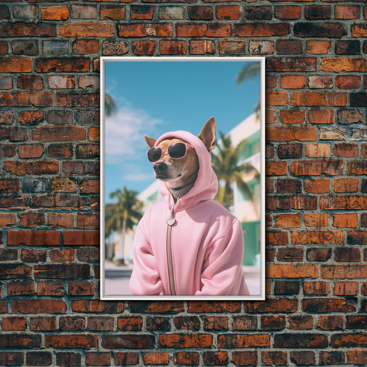 Chihuahua Wall Print, Dog Wall Art, Dog Sunglasses, Pink Hoodie, Funny Wall Art, Framed Wall Art, Framed Canvas, Wall Print, Wall Canvas