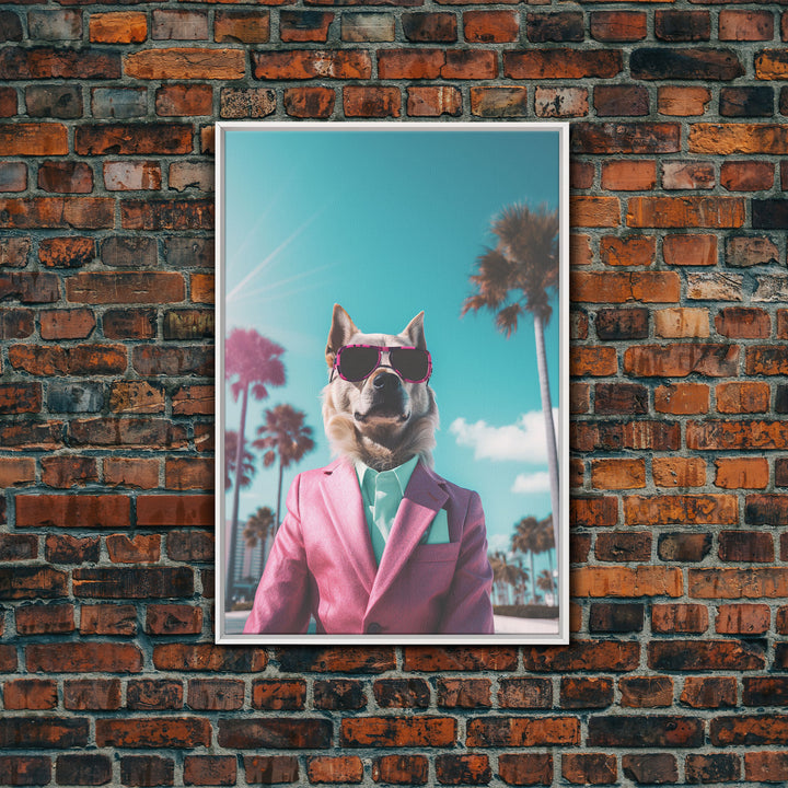 Akita Wall Print, Dog Wall Art, Dog Sunglasses, Pink Business Suit, Funny Wall Art, Framed Wall Art, Framed Canvas, Wall Print, Wall Canvas