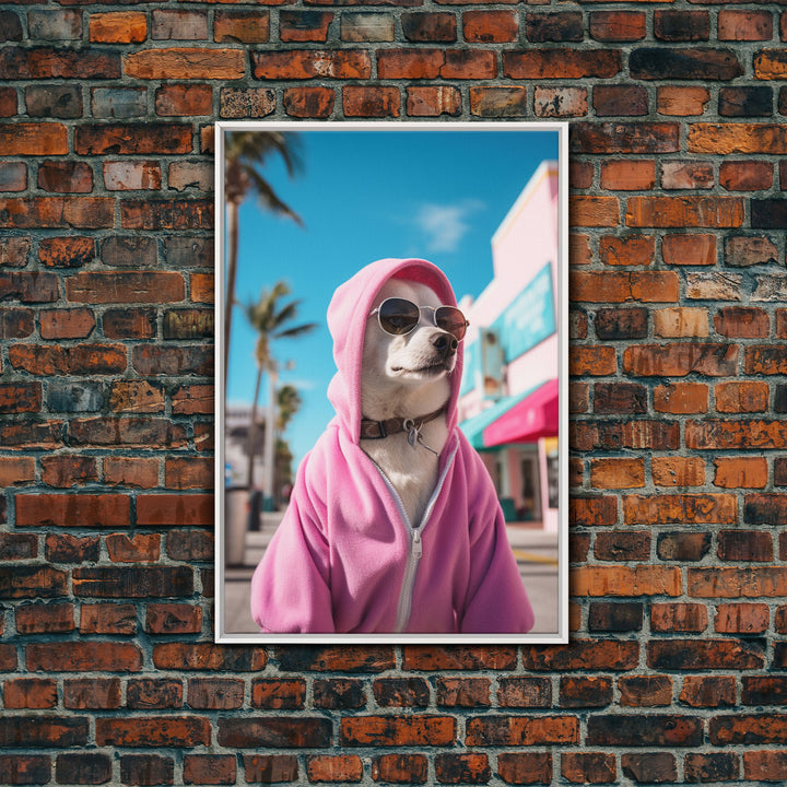 Chihuahua Wall Print, Dog Wall Art, Dog Sunglasses, Pink Hoodie, Funny Wall Art, Framed Wall Art, Framed Canvas, Wall Print, Wall Canvas