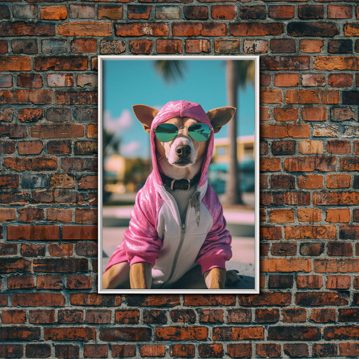 Dog Sunglasses, Pink Hoodie, Chihuahua Wall Print, Dog Wall Art, Funny Wall Art, Framed Wall Art, Framed Canvas, Wall Print, Wall Canvas