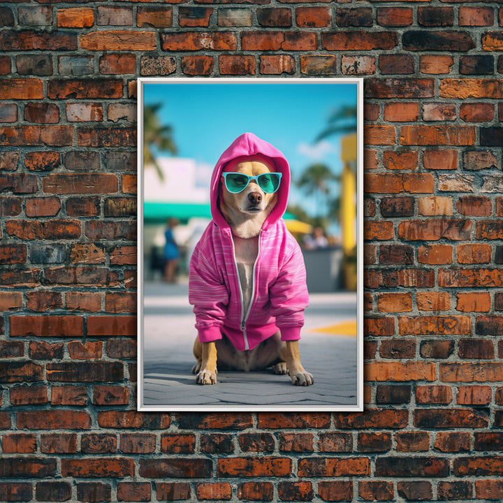 Chihuahua Wall Print, Copy of Dog Sunglasses, Pink Hoodie, Dog Wall Art, Funny Wall Art, Framed Wall Art, Framed Canvas, Wall Print