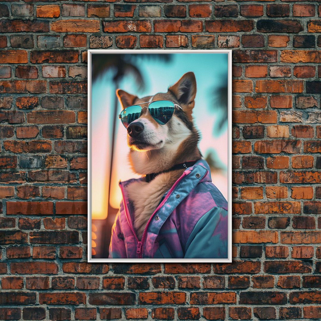 Shiba Inu Wall Print, Dog Art, Dog Sunglasses, Pink Teal Hoodie, Funny Wall Art, Framed Wall Art, Framed Canvas, Wall Print, Wall Canvas