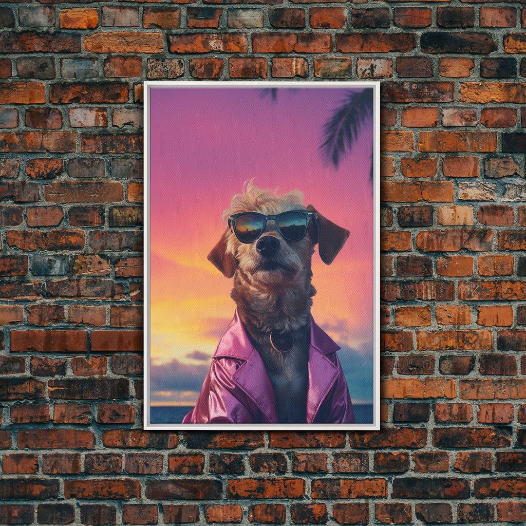 Shi Tzu Wall Print, Dog Wall Art, Dog Sunglasses, Dog In Pink Suit, Funny Art, Framed Wall Art, Framed Canvas, Wall Print, Wall Canvas