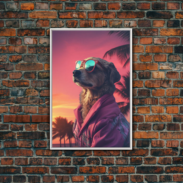 Mutt Wall Print, Dog Wall Art, Dog Sunglasses, Dog In Pink Jacket, Funny Art, Framed Wall Art, Framed Canvas, Wall Print, Wall Canvas