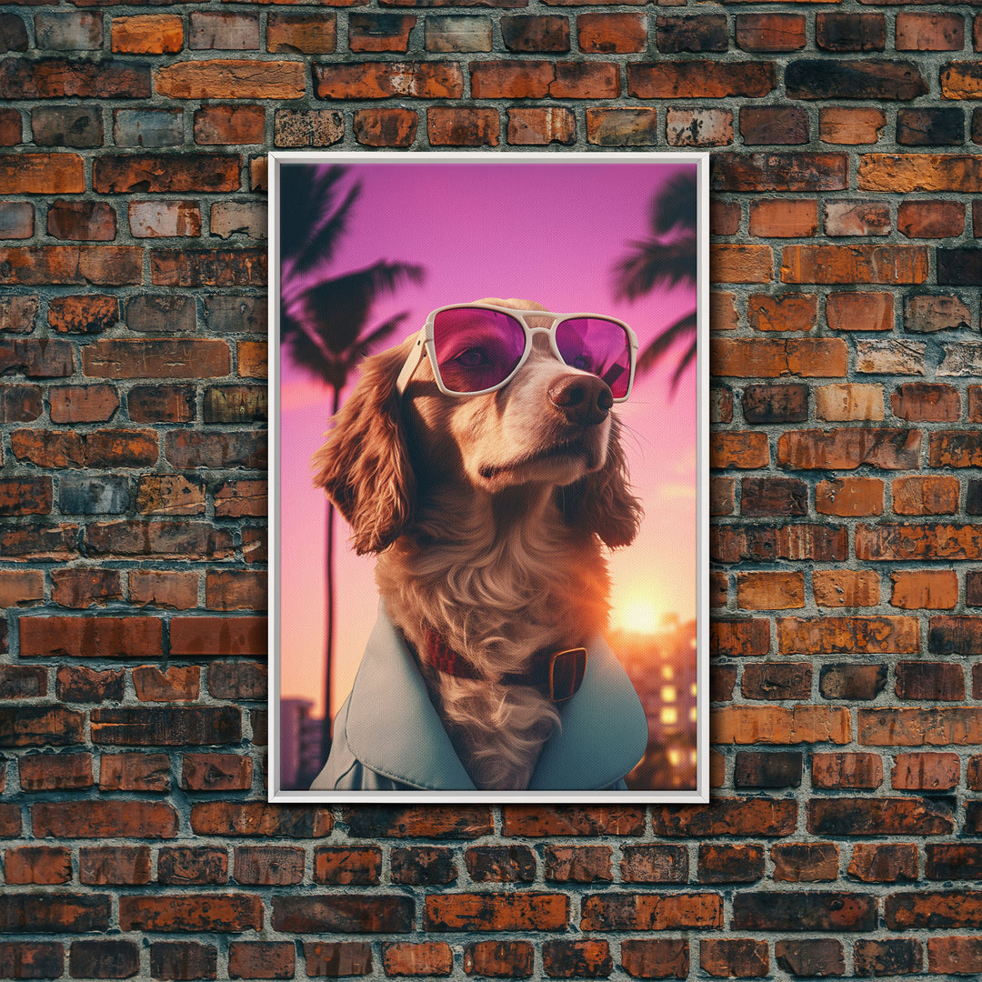 Dachshund Wall Print, Dog Wall Art, Dog Sunglasses, Dog In Teal Shirt, Funny Art, Framed Wall Art, Framed Canvas, Wall Print, Wall Canvas