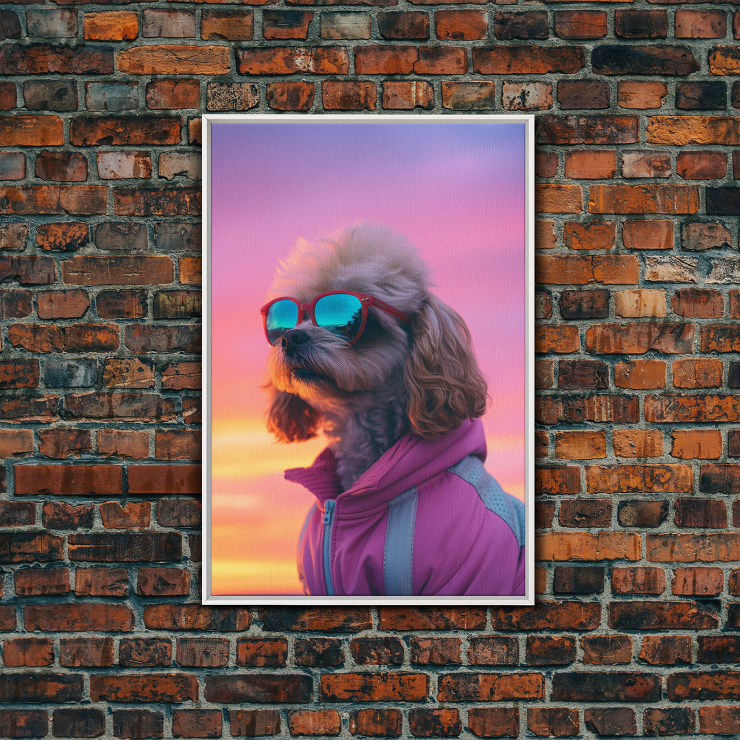 Shih Tzu Wall Print, Dog Wall Art, Dog Sunglasses, Dog In Pink Tracksuit, Funny Art, Framed Wall Art, Framed Canvas, Wall Print, Wall Canvas