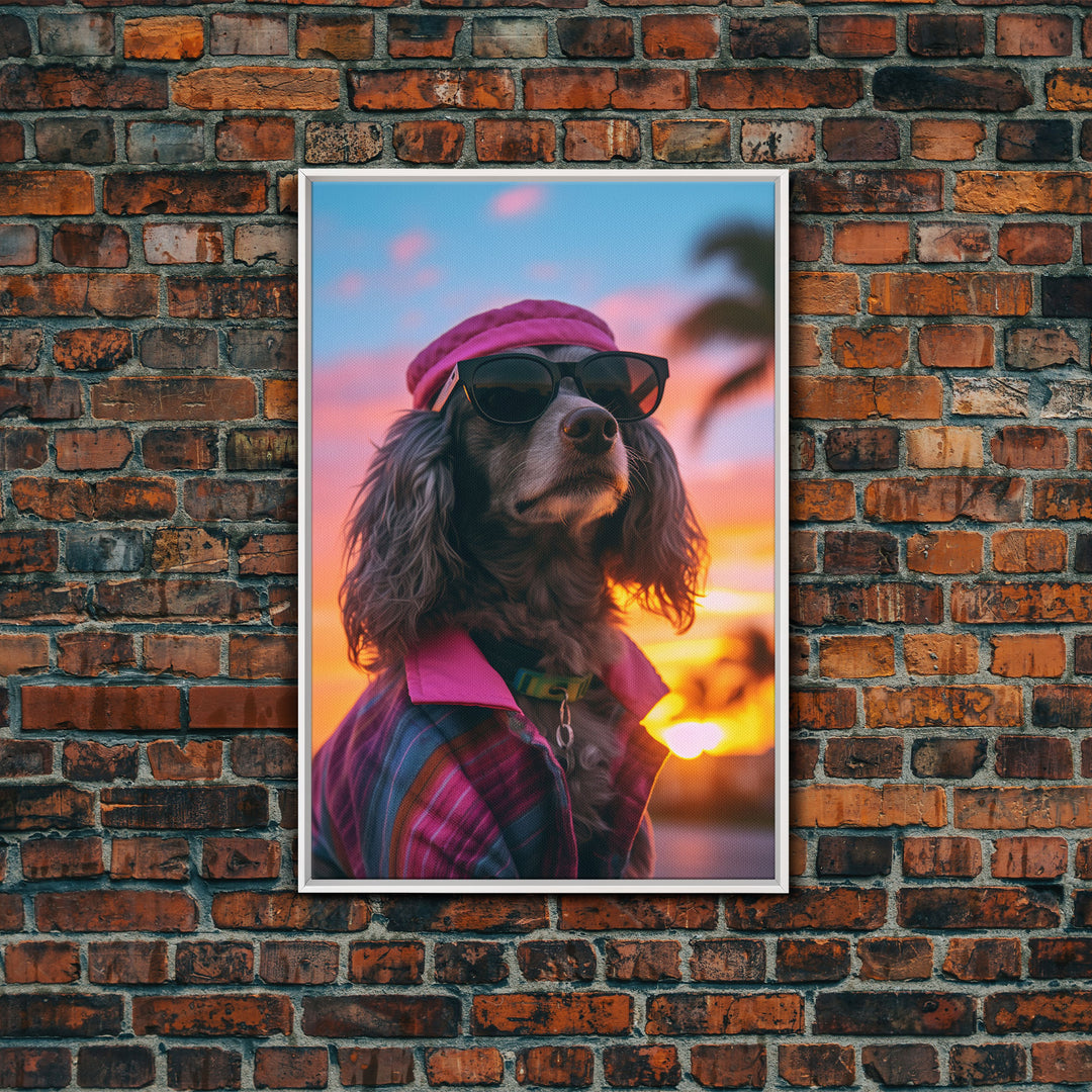 Dachshund Wall Print, Dog Wall Art, Dog Sunglasses, Dog In Pink Suit, Funny Art, Framed Wall Art, Framed Canvas, Wall Print, Wall Canvas